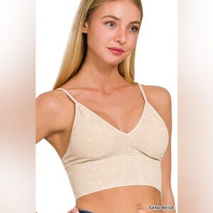 Ribbed Seamless Bra Padded Tank Top in Sand Beige